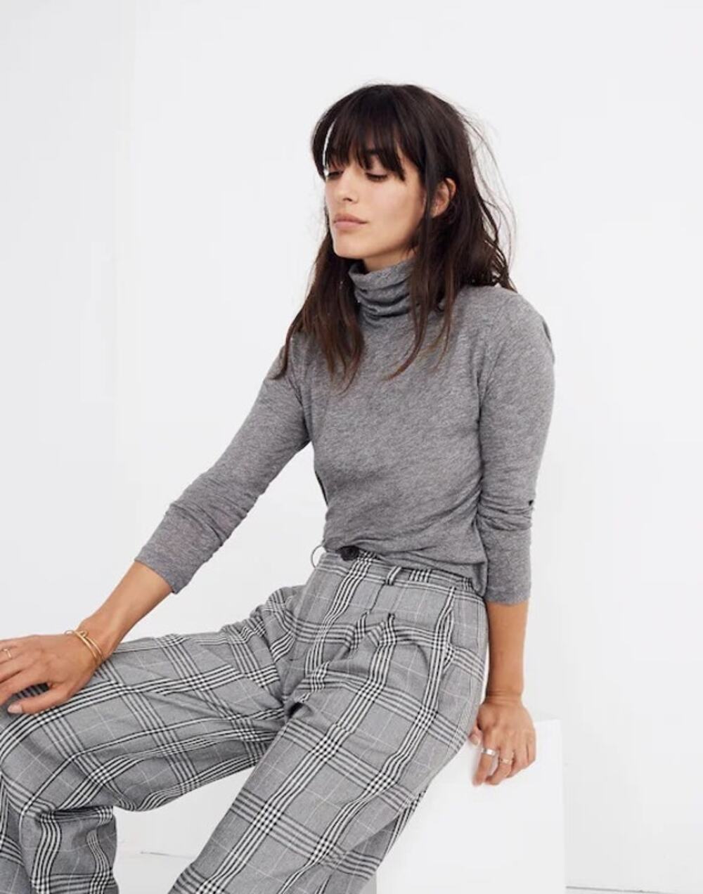 Madewell Whisper Cotton Turtleneck Tee Women’s M Heather Gray Long Sleeve